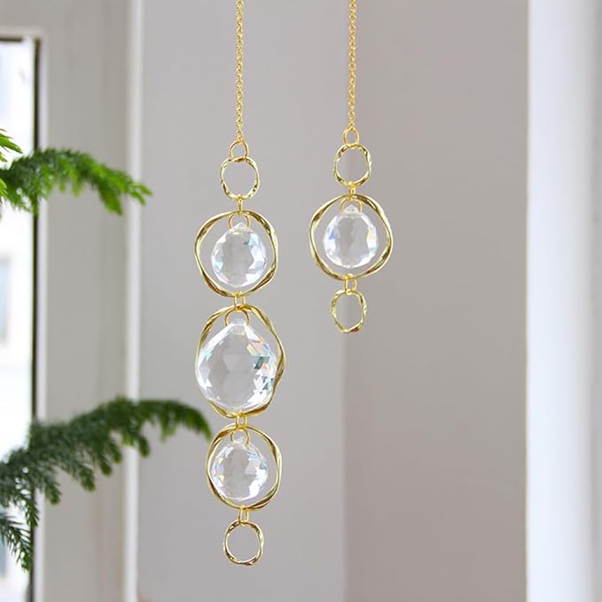 Crystal Suncatchers for Windows Hanging, 2Pcs Garden Sun Catcher Crystal Prism Balls Rainbow Maker Hanging Ornament for Home Decor