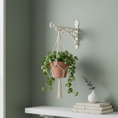 Comfy Hour 11" Heavy Duty White Cast Iron Wall Mount Bracket, Decorative Plant Hanger for Outdoor Garden & Indoor Home, Vintage Metal Hook for Bird Feeders, Wind Chimes & Lanterns, 1 pc