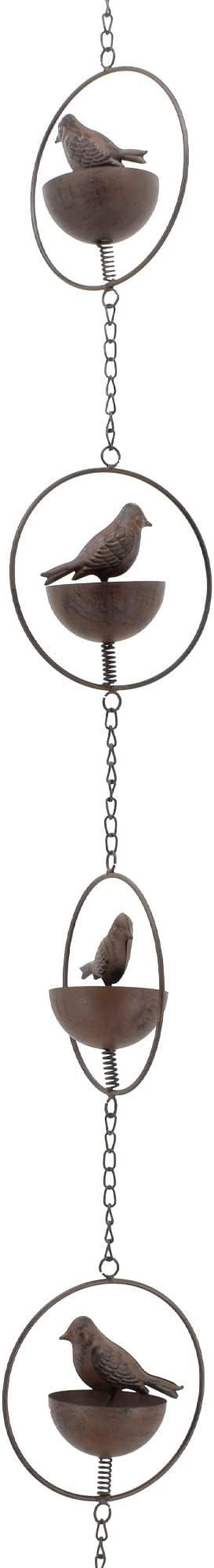Arcadia Garden Products RC05 Perched Bird Rain Chain, Decorative Replacement Downspout for Gutters, 7 Cups, 6.5 ft, Brown