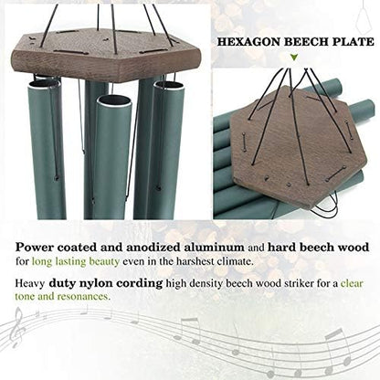 Wind Chimes Outdoor Large Deep Tone,Sympathy Wind Chime Outdoor, Memorial Wind-Chime with 6 Tuned Tubes, Elegant Chime for Garden, Patio, Balcony and Home Decor, Matte Green