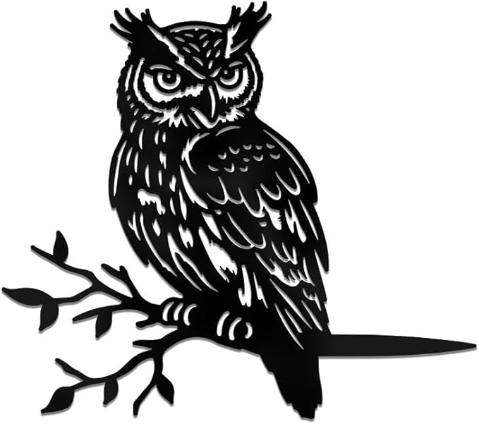 WADORN Owl on Branch Metal Yard Art Decor, Owl Bird Stainless Steel Outdoor Tree Silhouette Stake for Tree Yard Garden Patio Animal Outdoor Decor Gift for Housewarming Home Art Decor