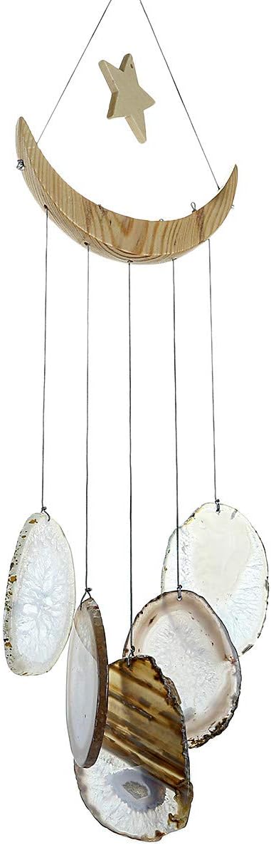 Nupuyai Wind Chimes - Unique Agate Slices Geode Stone Wind Chimes Indoor Outdoor, Healing Stone Windchime Hanging Ornament for Home Garden, 15.7-19.7'', Natural Agate