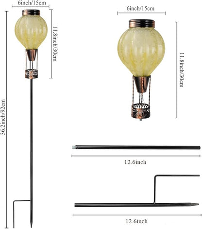 Outdoor Solar Lights Waterproof with Hot Air Balloon, Flickering Flame Solar Garden Light Glass Landscape Lamp, Stake Lights Outside Decor for Pathway Walkway Yard Patio