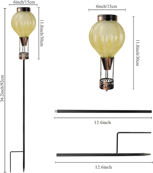 Outdoor Solar Lights Waterproof with Hot Air Balloon, Flickering Flame Solar Garden Light Glass Landscape Lamp, Stake Lights Outside Decor for Pathway Walkway Yard Patio