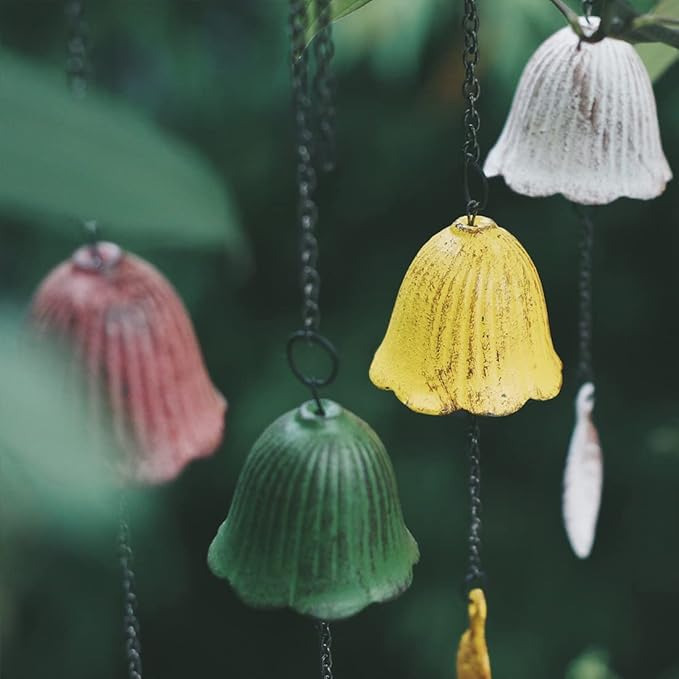 Japanese Traditional Lucky Small Wind Chimes for Outside, Iwachu Cast Iron Bless Temple Wind Bell Memorial and Sympathy Leaf Wind Chimes Indoor Garden Bell, Patio, Balcony (Pink Leaf)
