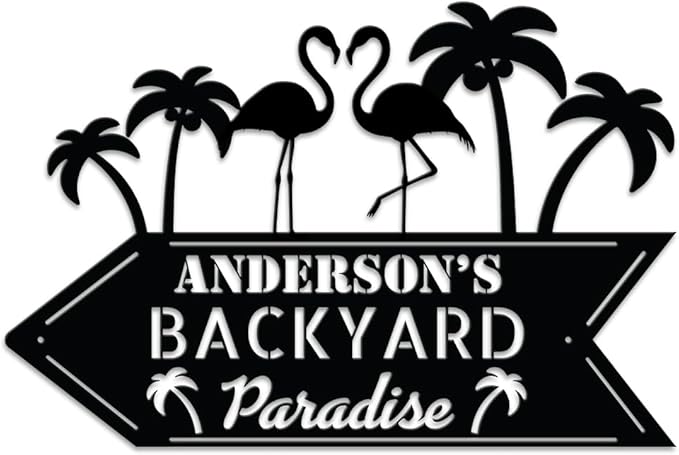 MeMate Personalized Outdoor Sign - Flamingo House Metal Sign for Porch Deck Backyard Patio Pool, Housewarming Gift