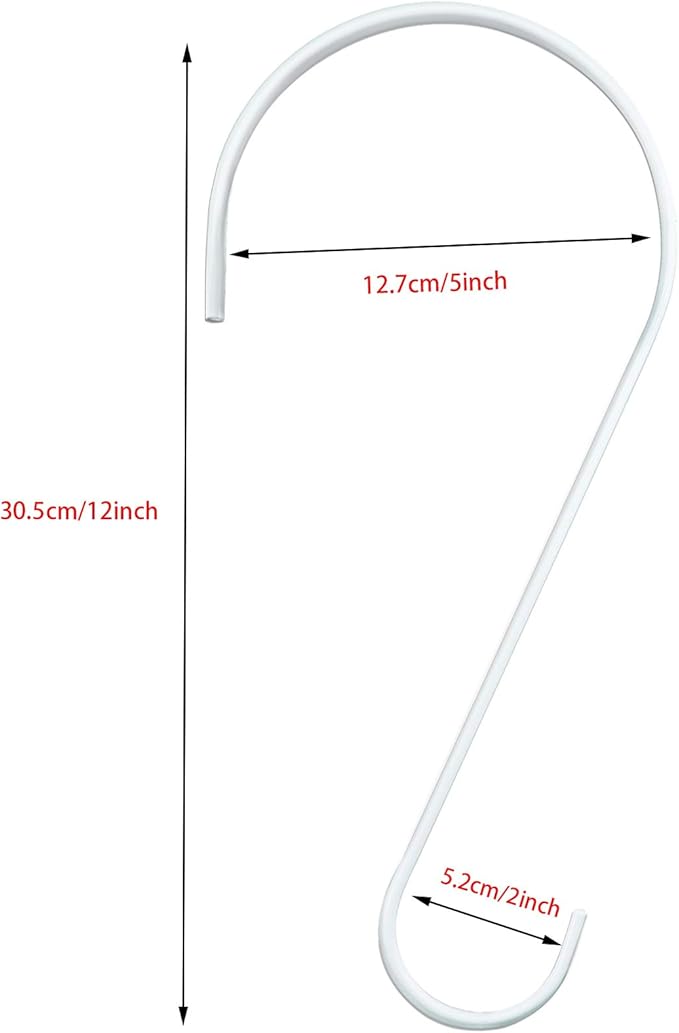 DINGEE Powder Coated 12 Inch Metal S Hook for Bird Feeder，White 6 Pack Tree Branch S Hook Large Heavy Duty S Hooks for Hanging Plants Outdoors Garden,Lanterns, Ornaments