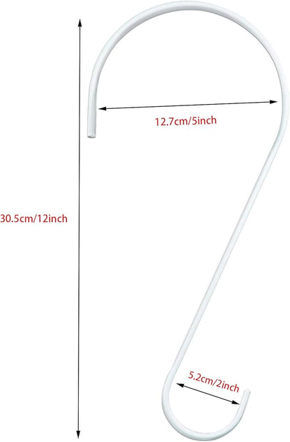 DINGEE Powder Coated 12 Inch Metal S Hook for Bird Feeder，White 6 Pack Tree Branch S Hook Large Heavy Duty S Hooks for Hanging Plants Outdoors Garden,Lanterns, Ornaments
