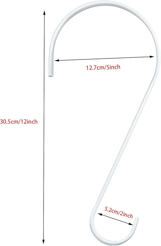 DINGEE Powder Coated 12 Inch Metal S Hook for Bird Feeder，White 6 Pack Tree Branch S Hook Large Heavy Duty S Hooks for Hanging Plants Outdoors Garden,Lanterns, Ornaments