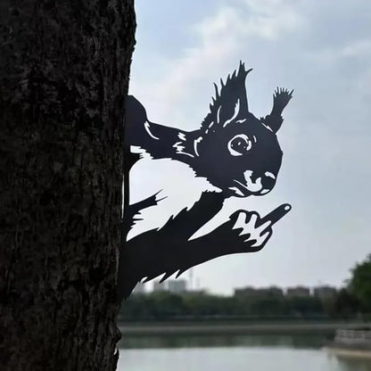 Funny Peeking Squirrel Metal Sign, Middle Finger Garden Yard Art Decor, Rustic Animal Wall Ornament for Tree, Fence, Outdoor Farmhouse, Bigfoot Gag Gift (#Walf, 15")