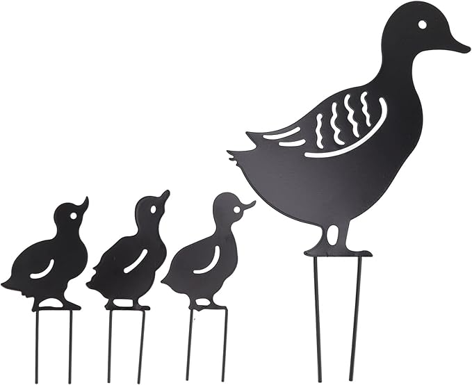 Haofy Duck Silhouettes Yard Art 4Pcs Metal Iron Stakes for Scare Birds Rabbits Squirrels, Farmhouse Pathway Lawn Decor, Bonsai Display Outdoor Garden
