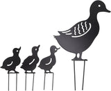 Haofy Duck Silhouettes Yard Art 4Pcs Metal Iron Stakes for Scare Birds Rabbits Squirrels, Farmhouse Pathway Lawn Decor, Bonsai Display Outdoor Garden