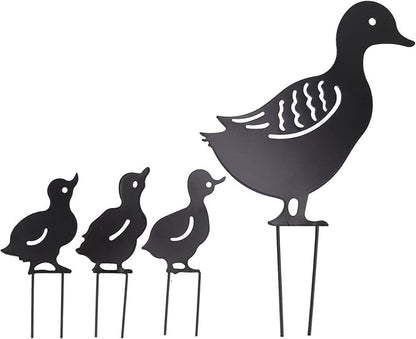 Haofy Duck Silhouettes Yard Art 4Pcs Metal Iron Stakes for Scare Birds Rabbits Squirrels, Farmhouse Pathway Lawn Decor, Bonsai Display Outdoor Garden