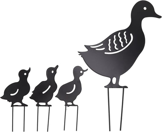 Haofy Duck Silhouettes Yard Art 4Pcs Metal Iron Stakes for Scare Birds Rabbits Squirrels, Farmhouse Pathway Lawn Decor, Bonsai Display Outdoor Garden