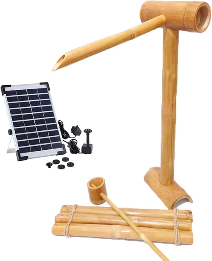 Bamboo Fountain Kit with Pump, Bird Bath Bamboo Fountain Solar Zen Garden Bamboo Fountain Bamboo Flowing Water Courtyard Decoration with Bamboo Raft and Spoon, for Fish Tank, Pond,70cm/27.5in (80cm/
