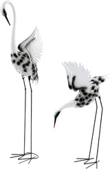 2-Piece Garden Crane Statues Set, New Chinese Style Metal Crane Decor with Dynamic Poses, 53.15in & 35.43in Tall Outdoor Lawn Ornaments for Patio Yard, Black White