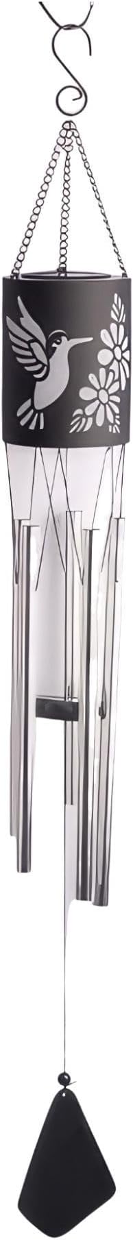 ICE ARMOR 39" Long Solar Hummingbird Silhouette Cylinder Wind Chime Statue Sculpture Ornament Decoration Garden Decor Ideas for Housewarming, Holidays and Birthdays Great Collectible