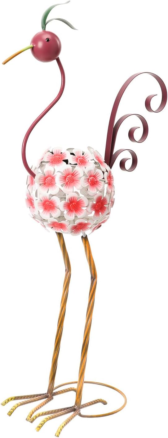 Afirst Solar Flamingo Outdoor Decor Metal Flamingo Figurine Light with Flowers Pink Flamingos Solar Sculptures & Statues for Yard Outdoor Lawn Decoration