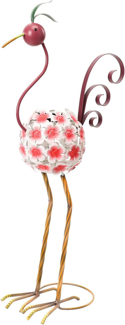 Afirst Solar Flamingo Outdoor Decor Metal Flamingo Figurine Light with Flowers Pink Flamingos Solar Sculptures & Statues for Yard Outdoor Lawn Decoration