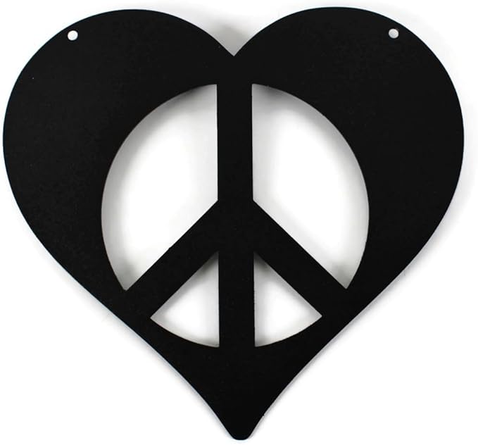 Peace and Heart Staked Signs or Wall Art Rustic or Powder Coated Finishes (Small Peace Heart Hanger 9", Matte Black)