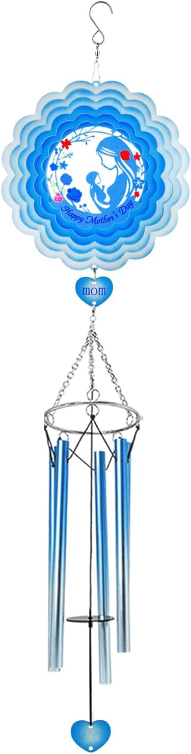 Wind Chimes for Outside, Mother's Day Wind Chimes with Wind Spinner, Hanging Wind Chimes for Outdoor Garden Decor, Mother's Day Birthday Gifts for Women Mom Wife Grandma (Blue)