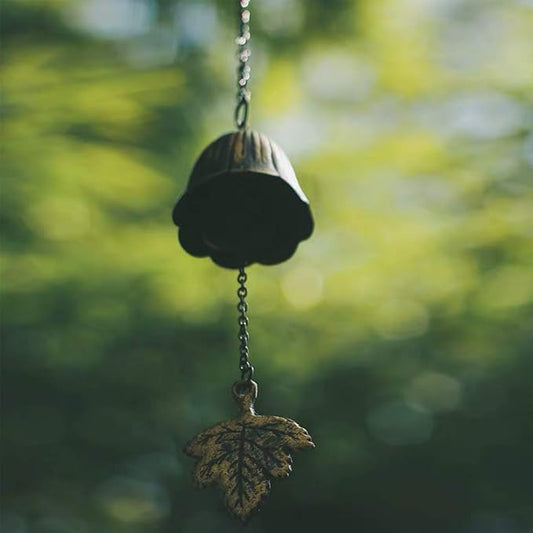 Japanese Traditional Lucky Small Wind Chimes for Outside, Iwachu Cast Iron Bless Temple Wind Bell Memorial and Sympathy Leaf Wind Chimes Indoor Garden Bell, Patio, Balcony (Maple Leaf)