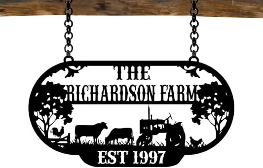 Personalized Metal Farm Sign, Customized Family Name Ranch Sign, Large Last Name Sign for Farmhouse Decoration, Outdoor Farm Wall Art, Welcome Sign, Entrance Gate Sign, Farm Lovers Gift, Garden Decor