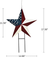 2set Metal Star Barn Yard Sign Garden Stake Decor for 4th of July Veterans Day, Patriotic US Flag Barn Star Yard Stake Outdoor Patio Lawn Decorations or Rustic Star Barn Ornament Wall Decor for House
