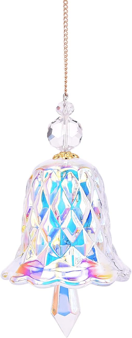 Crystal Bell Suncatcher, Iridescent Rainbow Glass, Hanging Window Decoration (AB, 4"(10cm))