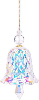 Crystal Bell Suncatcher, Iridescent Rainbow Glass, Hanging Window Decoration (AB, 4"(10cm))