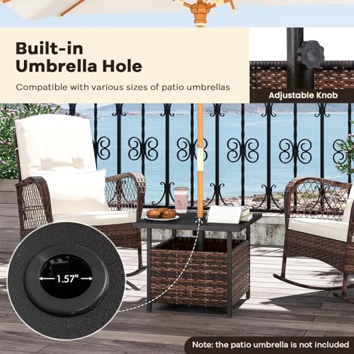 DORTALA Wicker Outdoor Side Table with Umbrella Hole