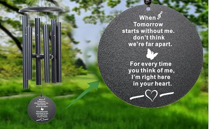 The Wind Chime CO Memorial Wind Chimes, 40" Inch Sympathy Wind Chimes Gift for The Loss of A Loved one, Home Decor Outdoor Garden, Soothing Melodic Tones (Black #1)