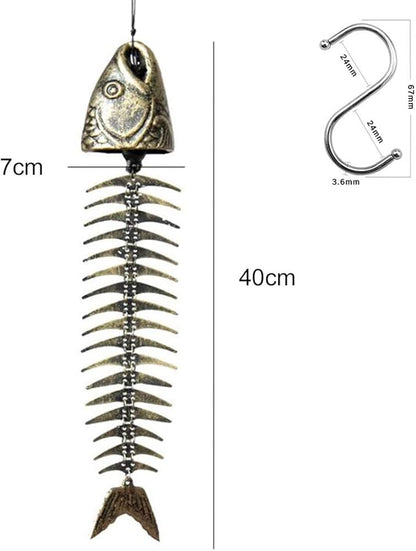 WANLIAN Fish Skeleton Wind Chime, Fish Wind Chime for Patio Porch Garden Balcony Beach House, Soothing Melody Gift for Fishing Lovers Housewarming Birthday Holiday