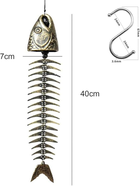 WANLIAN Fish Skeleton Wind Chime, Fish Wind Chime for Patio Porch Garden Balcony Beach House, Soothing Melody Gift for Fishing Lovers Housewarming Birthday Holiday