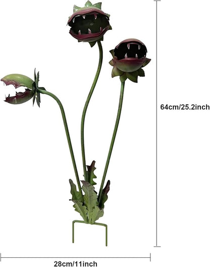 Whimsical Metal Carnivorous Plant Garden Stake, Handmade 25-Inch Large Venus Flytrap Monster Plant Sculpture Stake Outdoor, Durable Yard Art for Garden, Patio, Lawn, Seasonal Yard Decor (2pcs)