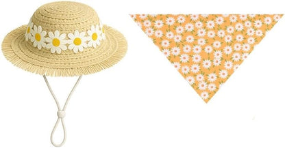 Summer Porch Goose Outfits Daisy Flower Goose Outfit Spring Geese Clothes Costume with Straw Hat Scarf for 17-23" Lawn Cement Plastic Geese Statue for Garden Yard Decor Accessories(Orange)
