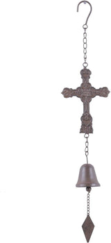 Yamfurvo Distressed Metal Cross Wind Chime, Hanging Wind Bell with Diamond Wave & S Hook, Decorative Embossed Cross Chime with Musical Melody for Garden, Patio, Balcony
