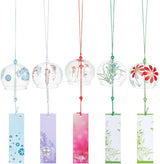 OLYCRAFT 5pcs 5 Styles Japanese Wind Chimes Flower Theme Handcrafted Glass Wind Bells Glass Wind Bells Creative Hanging Pendants for Home Garden Wedding Indoor Outdoor Decoration