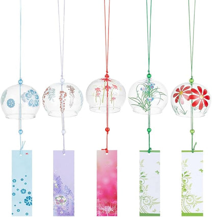 OLYCRAFT 5pcs 5 Styles Japanese Wind Chimes Flower Theme Handcrafted Glass Wind Bells Glass Wind Bells Creative Hanging Pendants for Home Garden Wedding Indoor Outdoor Decoration
