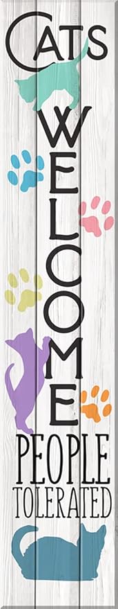 Spoontiques - Cat - Welcome Porch Sign - Decorative Home Décor Wooden Signs - Rustic Outdoor Decoration - Durable and Weatherproof - Entryway Decoration - 8” x 40” (18373)