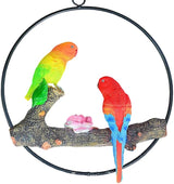 Mini Garden Statues Hanging Iron Ring Parrots, Resin Parrot Hanging Statue, Hanging Birds Figurine for Pathways Yard Patio Office Home Indoor Outdoor Tree Decorations (D-1)