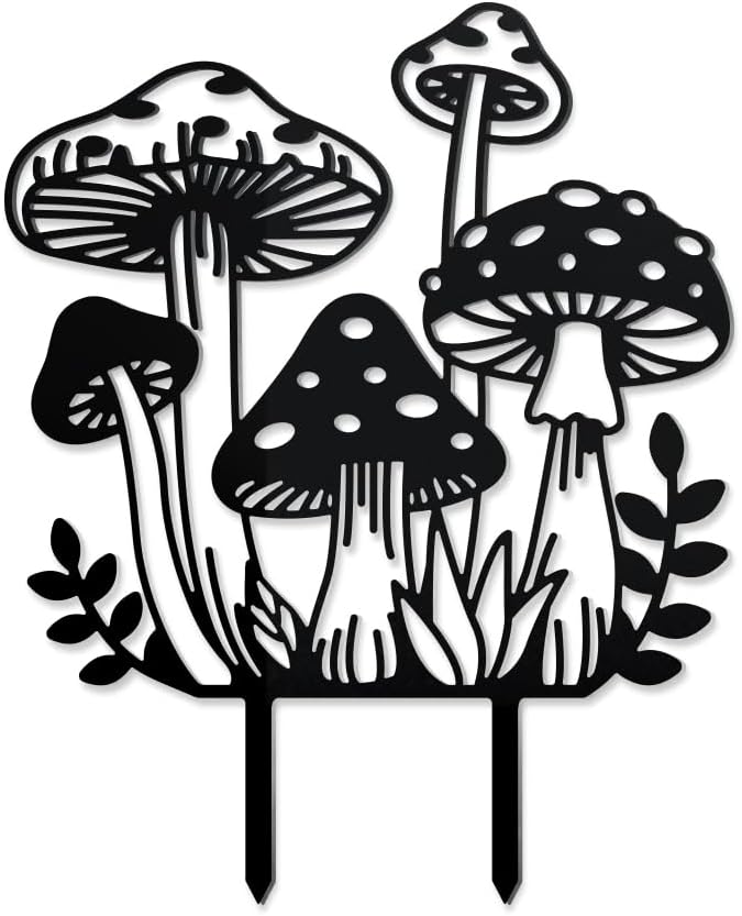 WADORN Mushroom Metal Outdoor Statues Silhouette, Funny Mushroom Metal Decorative Garden Stakes Mushroom and Grass Silhouette Ornament Gift Funny Outdoor Decor for Garden Backyard Patio Lawn Outdoor