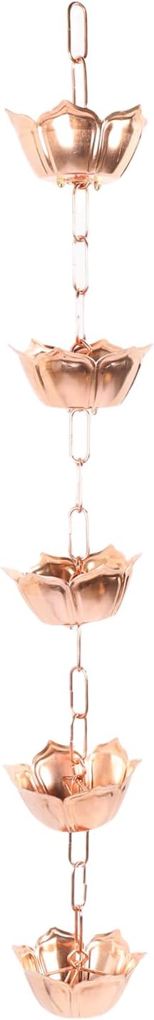 Hanging Rain Chain Copper, 1m Weatherproof Yard Rain Catcher Chain - Elegant Floral Design, Rust, Easy Installation for Garden and Temple (Flower Shaped)