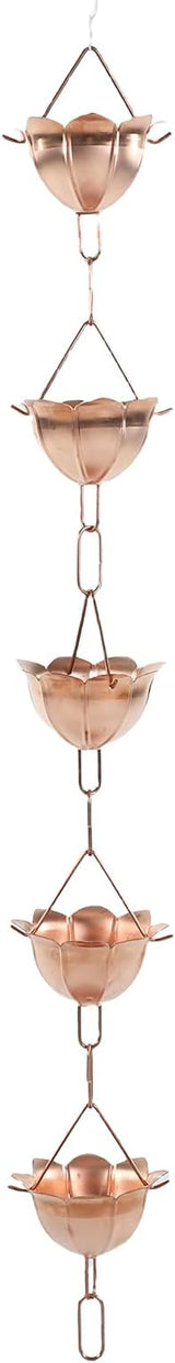 Sorandy Rain Chain, 5 Petal Cups Copper Rainwater Drainage Chain, Wide Bell Mouth Design with Easy Installation, Ideal for Gutter & No Tools Needed
