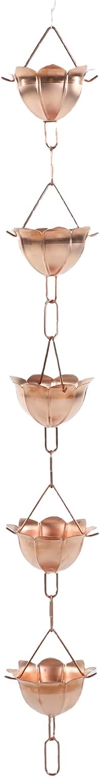 Sorandy Rain Chain, 5 Petal Cups Copper Rainwater Drainage Chain, Wide Bell Mouth Design with Easy Installation, Ideal for Gutter & No Tools Needed