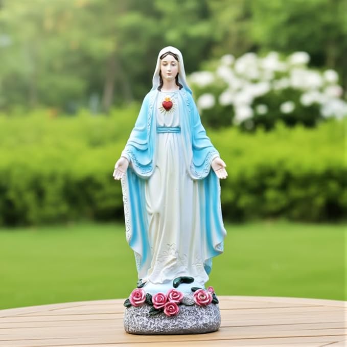 Garden Mary Statue,Solar Outdoor Virgin Mary Statues,Blessed Mother Statue with Solar Flower Ligths,Home/Garden Decor, Religious Gift to Women/Mom(11.81" H)