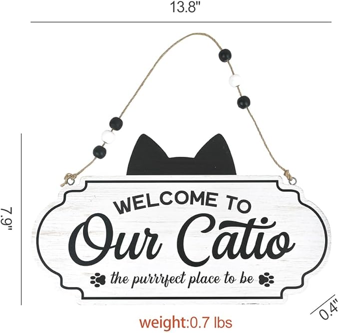 All Chic Catio Accessories Cat Sign Welcome to Our Catio Sign Front Door Sign for Cat Decor Wooden Sign for Black Cat Decor,Gifts for Cat Lovers