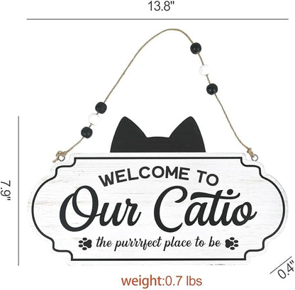 All Chic Catio Accessories Cat Sign Welcome to Our Catio Sign Front Door Sign for Cat Decor Wooden Sign for Black Cat Decor,Gifts for Cat Lovers