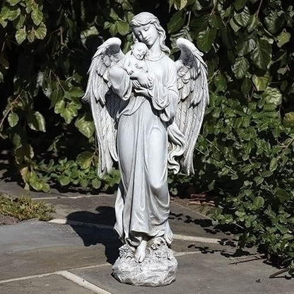 Joseph's Studio Angel Holding Baby Garden Statue – 25.5" Tall Religious Outdoor Décor – Durable Resin, Inspirational Christian Yard Sculpture