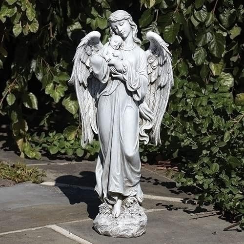 Joseph's Studio Angel Holding Baby Garden Statue – 25.5" Tall Religious Outdoor Décor – Durable Resin, Inspirational Christian Yard Sculpture